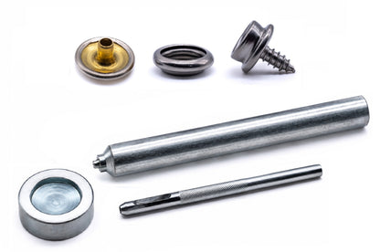 Durable DOT press snap fastener kit brass nickel plated canvas to deck 3/8" short screw with tools