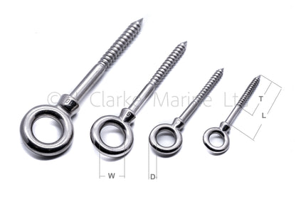 Woodscrew eye bolt - Marine grade stainless steel 316 A4 8mm 10mm 6mm 5mm 50mm 60mm 80mm 100mm