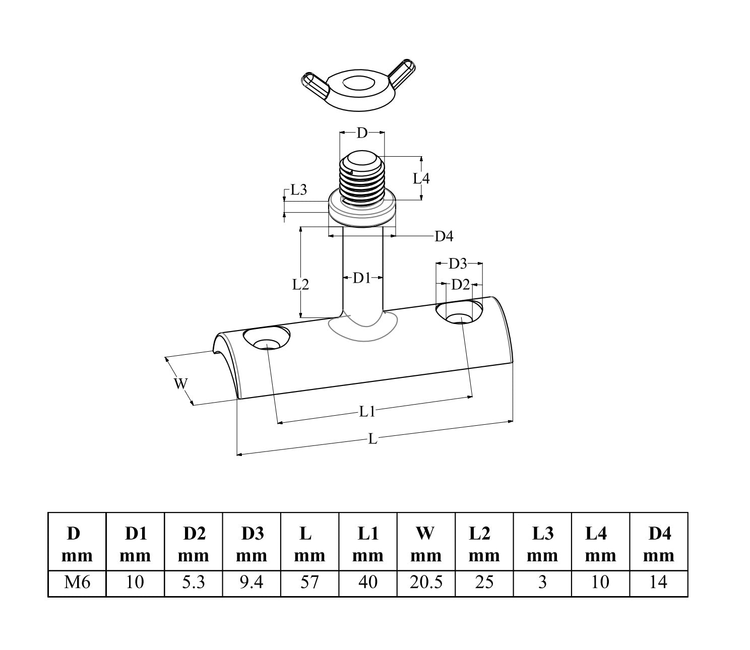 Deck hinge fitting concave base with stem for solar panels 316 A4 stainless steel