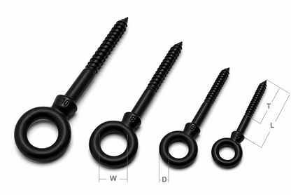 Matte black woodscrew eye bolt - Marine grade stainless steel 316 A4