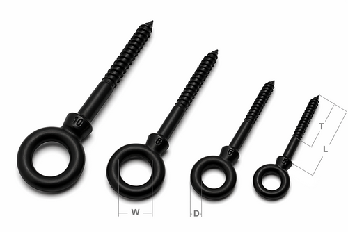 Matte black woodscrew eye bolt - Marine grade stainless steel 316 A4