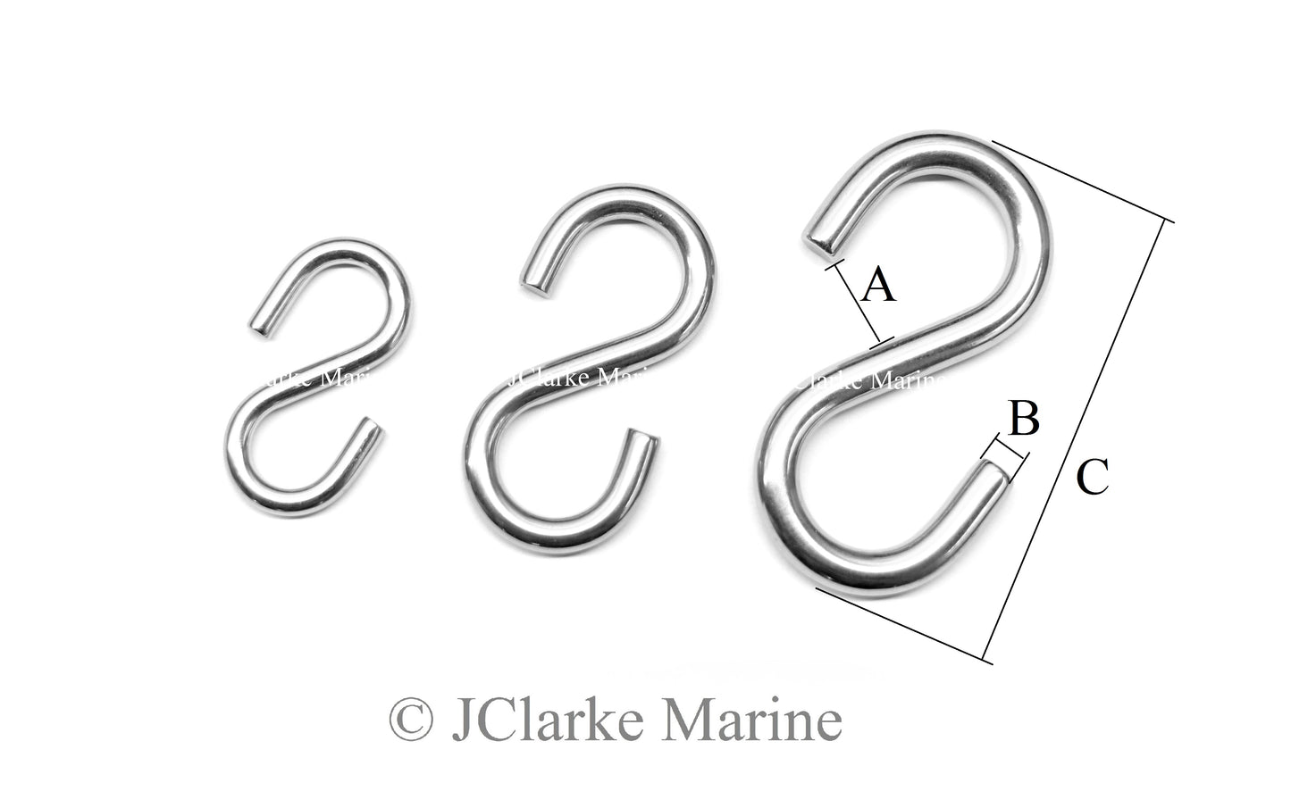 S hook symmetrical Marine grade stainless steel 316 A4 Asymmetrical