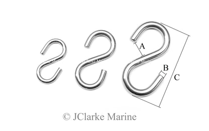 S hook symmetrical Marine grade stainless steel 316 A4 Asymmetrical