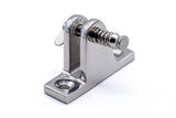 Heavy duty angled deck hinge with quick release drop nose pin