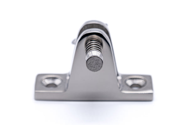 Heavy duty angled deck hinge with quick release drop nose pin