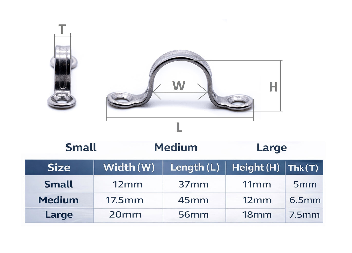 Stainless steel Sheet lacing eye strap / saddle clip 316 A4 marine grade SS