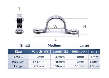 Stainless steel Sheet lacing eye strap / saddle clip 316 A4 marine grade SS