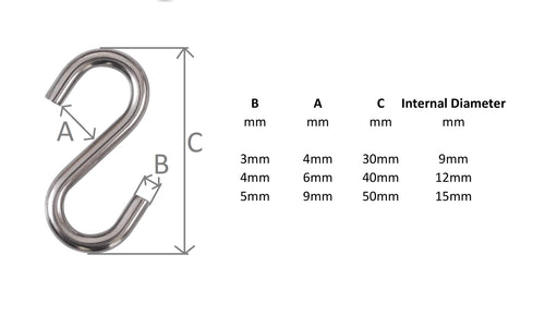 S hook symmetrical Marine grade stainless steel 316 A4 Asymmetrical