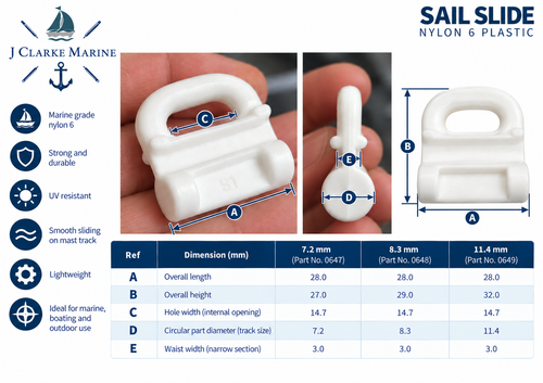 White Nylon Sail Slides – Low Friction Sail Track Slugs