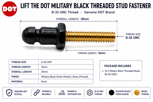 Lift the Dot Fastener – Genuine DOT® Black Threaded Stud & Nut 8-32 UNC