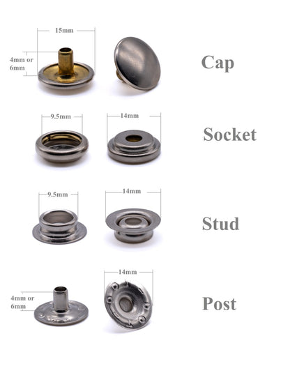 Durable DOT press snap fastener kit brass nickel plated canvas to deck 5/8" long screw with tools