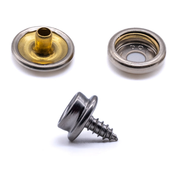 Durable DOT press snap fastener kit brass nickel plated canvas to deck 3/8" screw refill kit