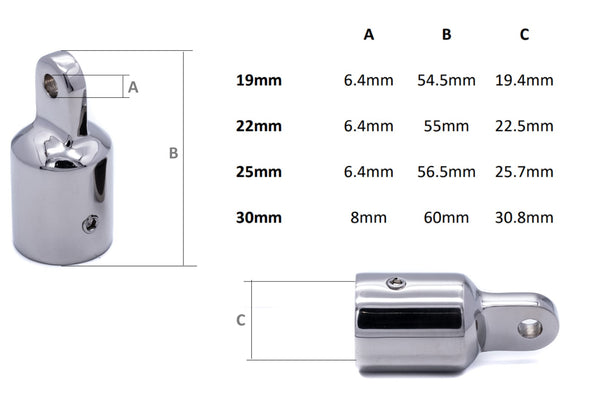 End cap bimini eye fitting plug 3/4" 7/8" 1" 30mm