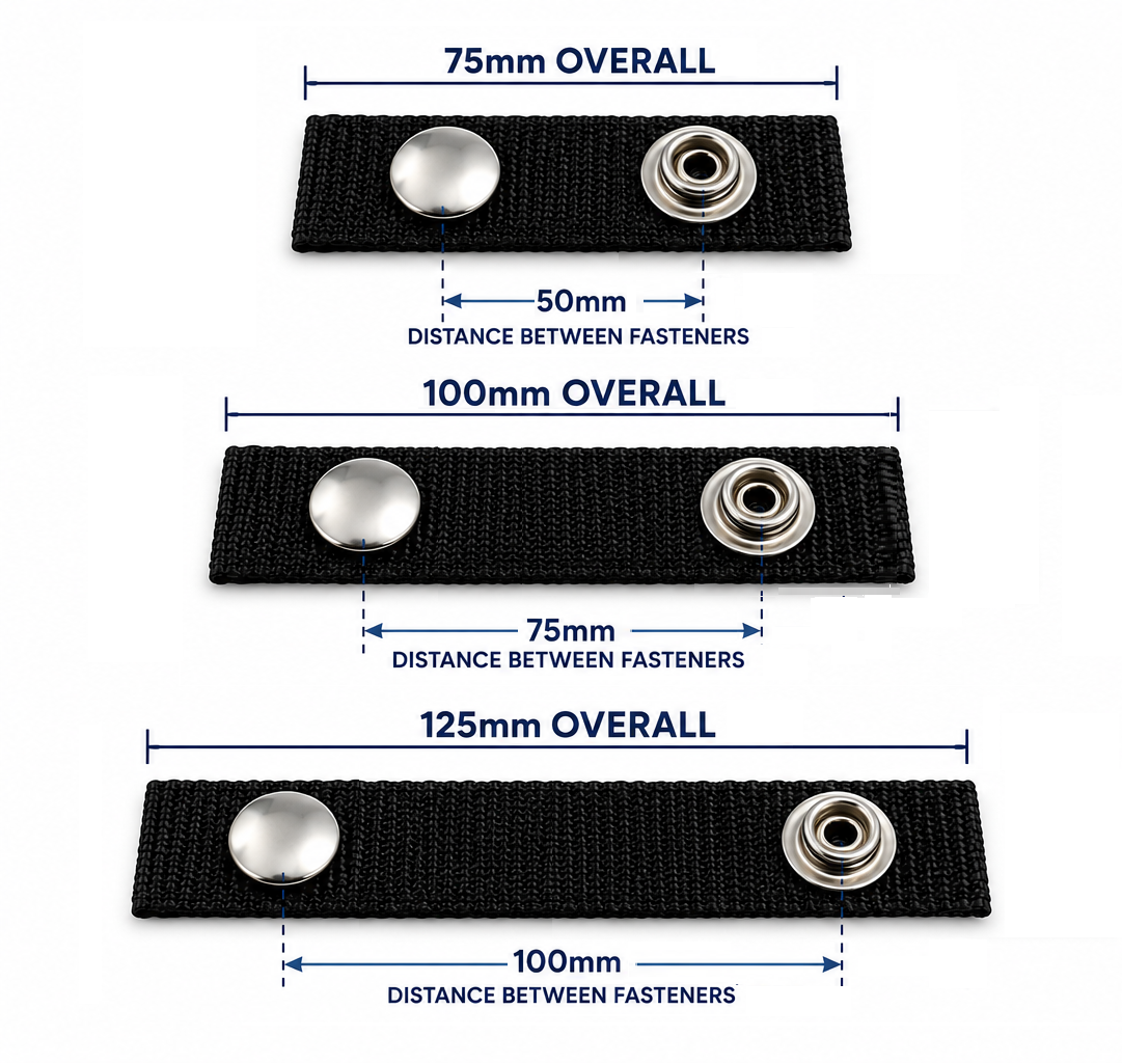 Boat Canopy Snap Extender Straps - Durable DOT 316 A4 Stainless Steel - Black UV Webbing