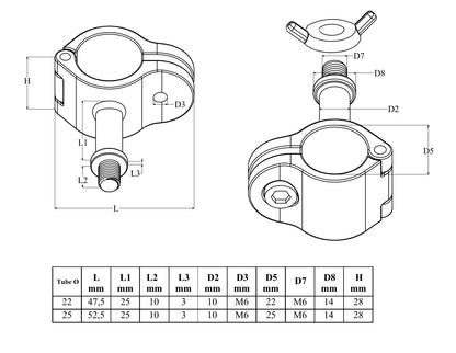 Jaw slide clamp bimini fitting with stem for solar panels 316 A4 stainless steel