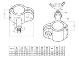 Jaw slide clamp bimini fitting with stem for solar panels 316 A4 stainless steel