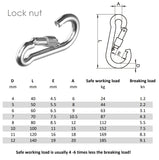 Carbine carabiner snap hook with lock nut A4 316 stainless steel