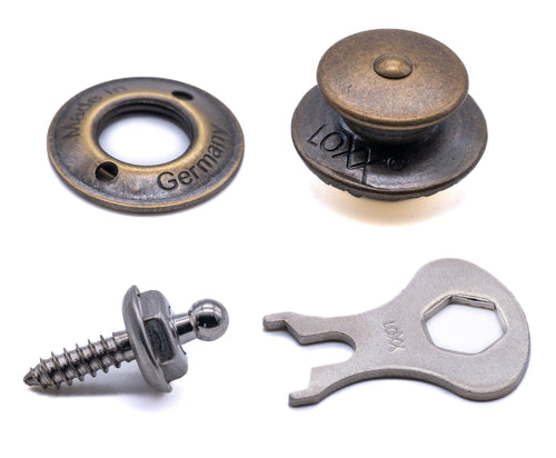 LOXX® Fastener Set – Vintage Brass Top Button & Stainless Steel Screw Stud