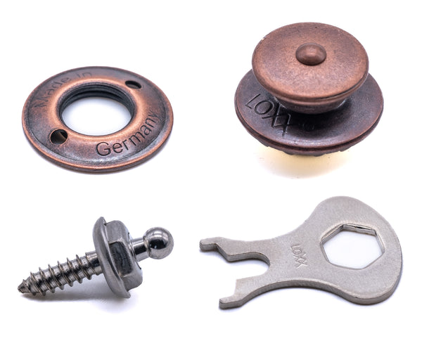LOXX® Fastener Set – Vintage Copper Top Button & Stainless Steel Screw Stud