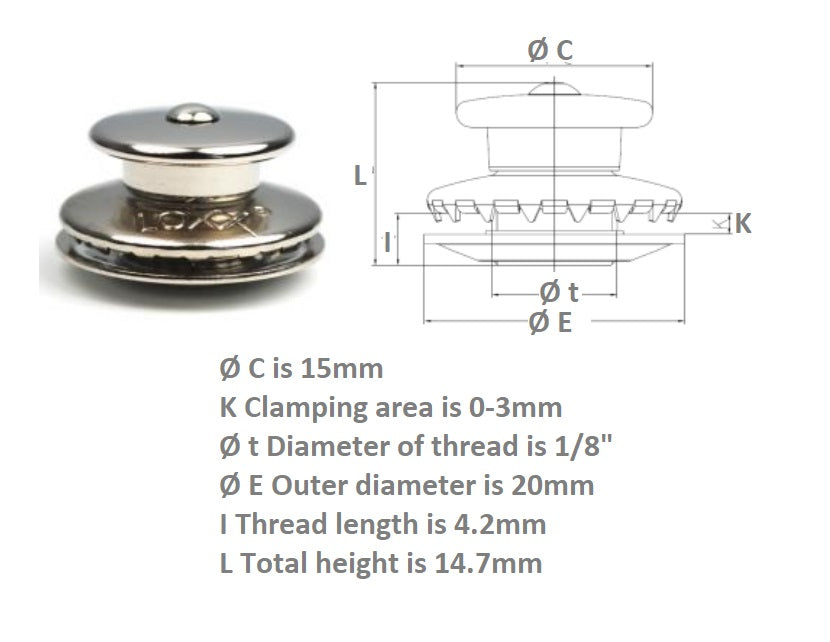 Loxx fastener upper part large cap Solid Brass