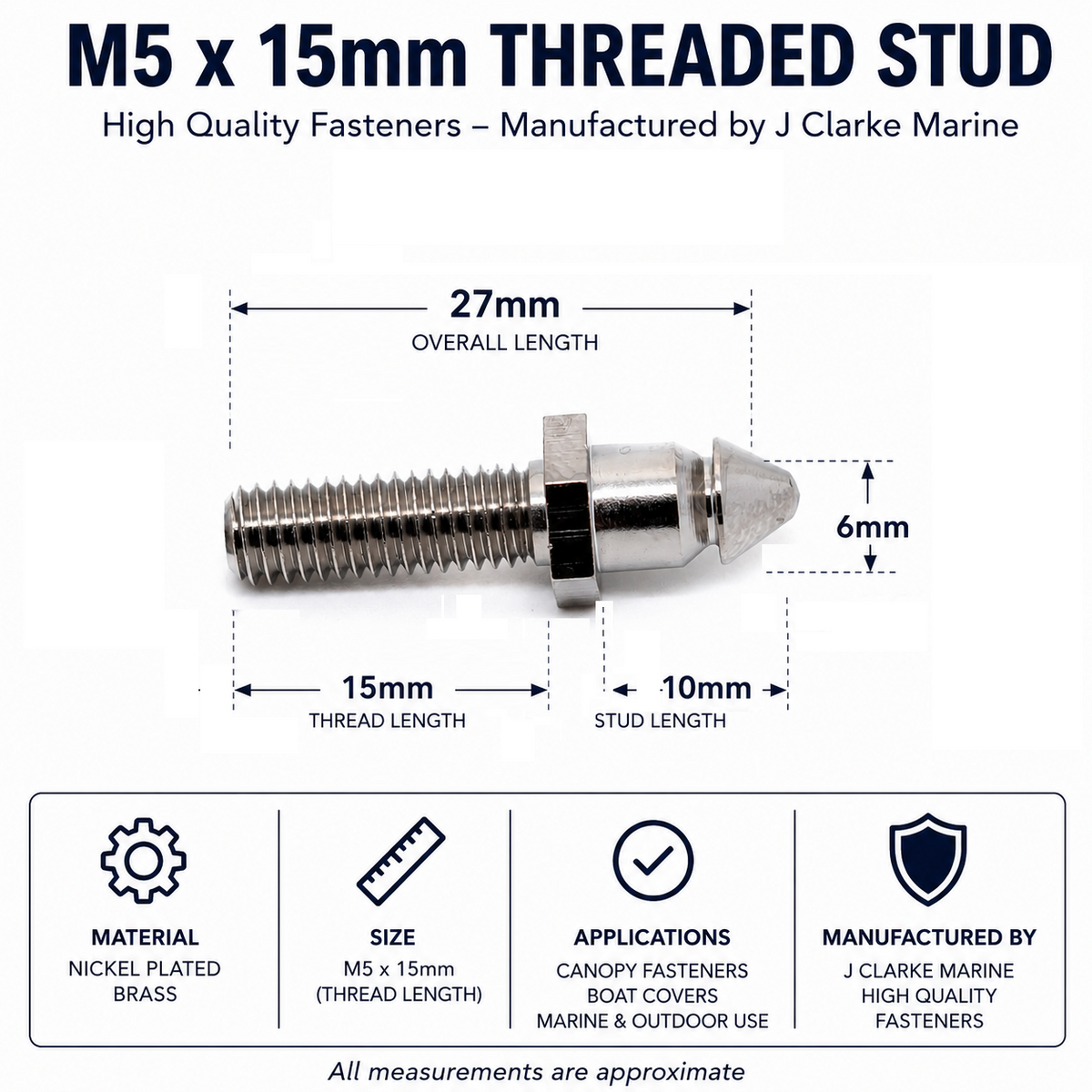 Lift the Dot Fastener Set – Socket, Washer & M5 × 15mm Threaded Stud