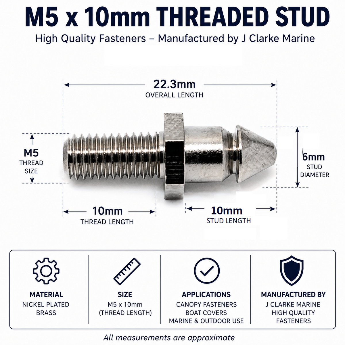 Lift the Dot Fastener – Threaded Stud & Nut M5 × 10mm Short Machine Thread