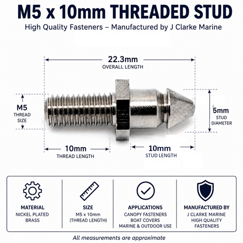 Lift the Dot Fastener – Threaded Stud & Nut M5 × 10mm Short Machine Thread