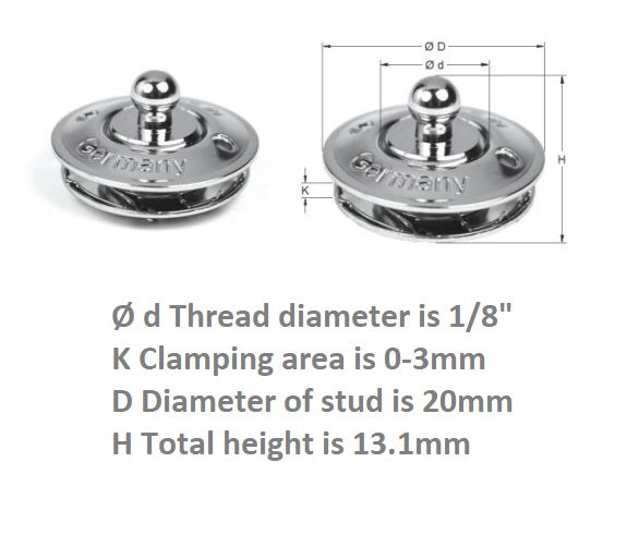 Loxx fastener lower part for fabric brass chrome plated