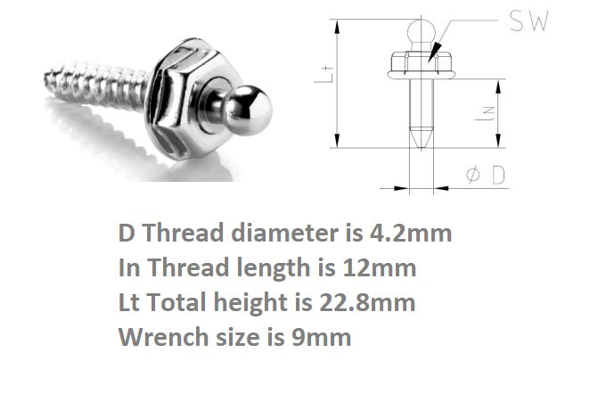 Loxx fastener screw stud 4.2mm x 12mm Solid Brass