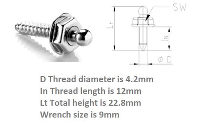 Loxx fastener screw stud 4.2mm x 12mm Solid Brass