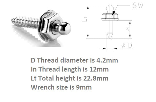 Loxx fastener screw stud 4.2mm x 12mm Solid Brass