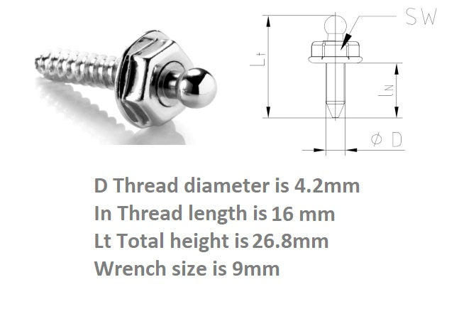 Loxx fastener screw stud 4.2mm x 16mm black chrome