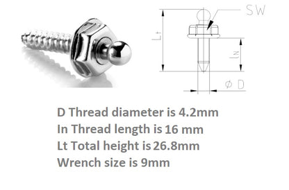 Loxx fastener screw stud 4.2mm x 16mm black chrome