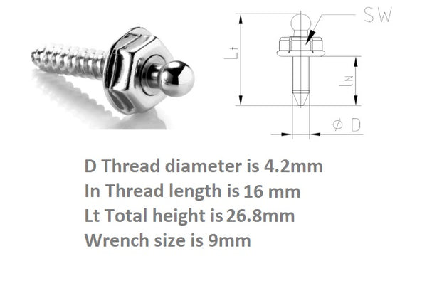 Loxx fastener screw stud 4.2mm x 16mm black chrome