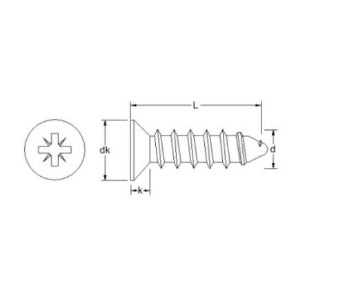 Military black stainless steel self tapping screw No.6 x 1/2" A4 316 pozi countersunk