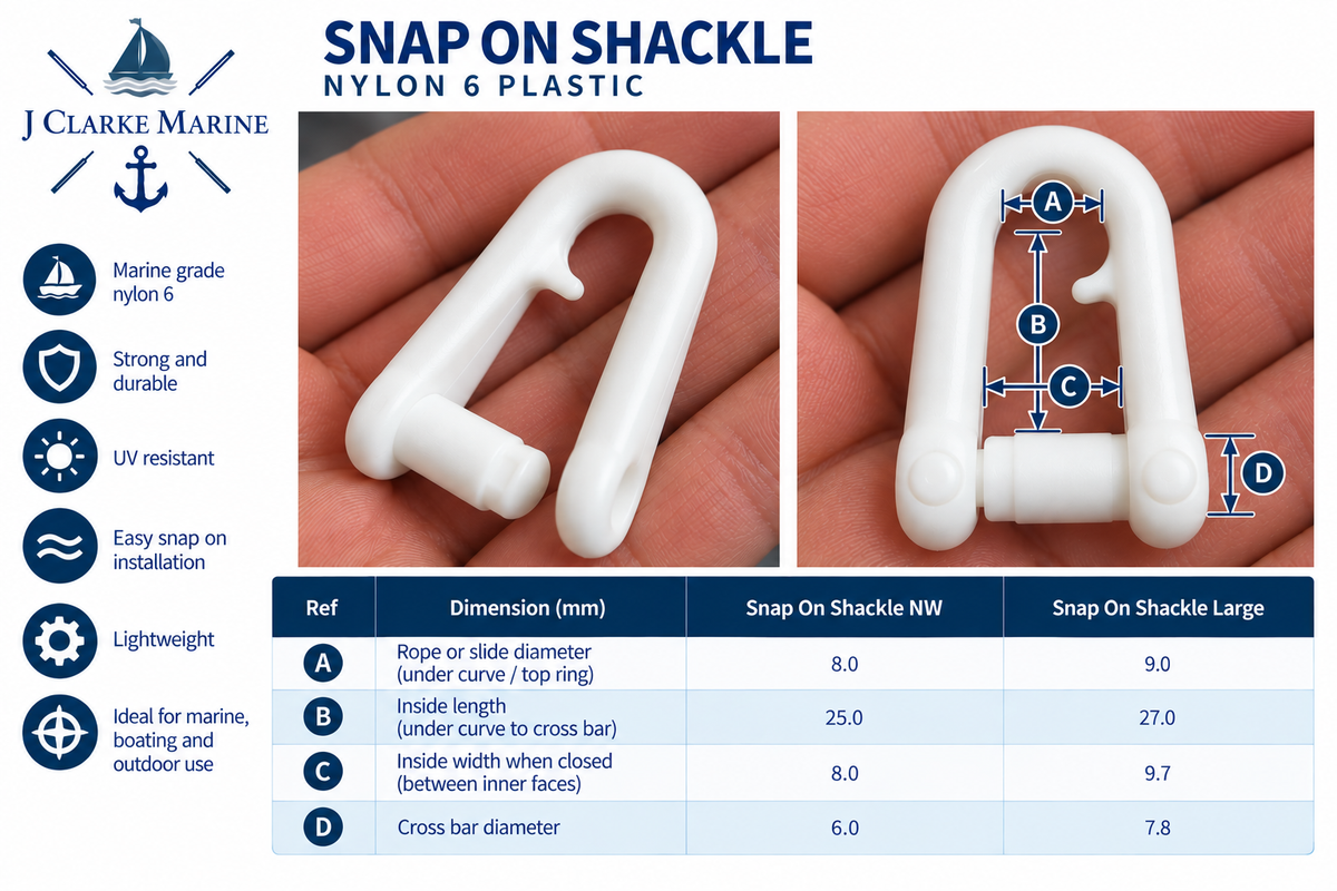White Nylon Snap-On Sail Shackles – Small & Large | Marine Sail Fittings