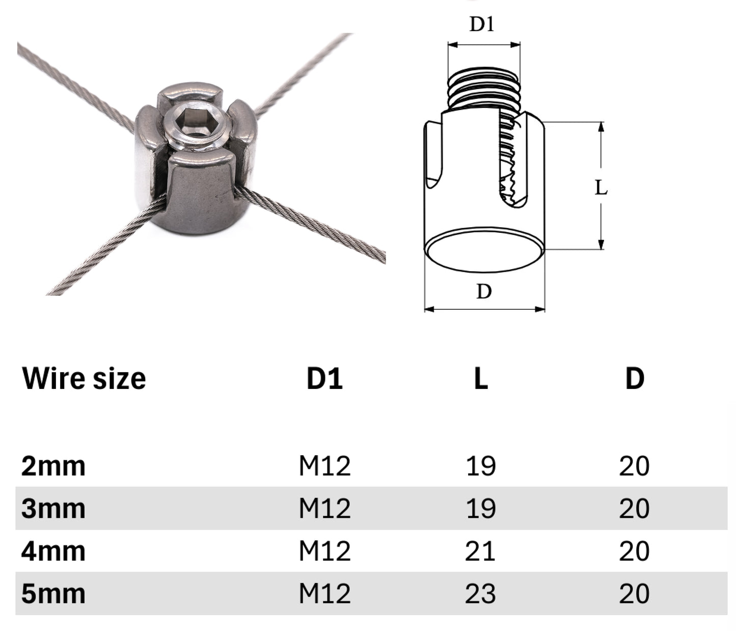 Stainless steel wire rope cross clamps / grips 316 A4 marine grade