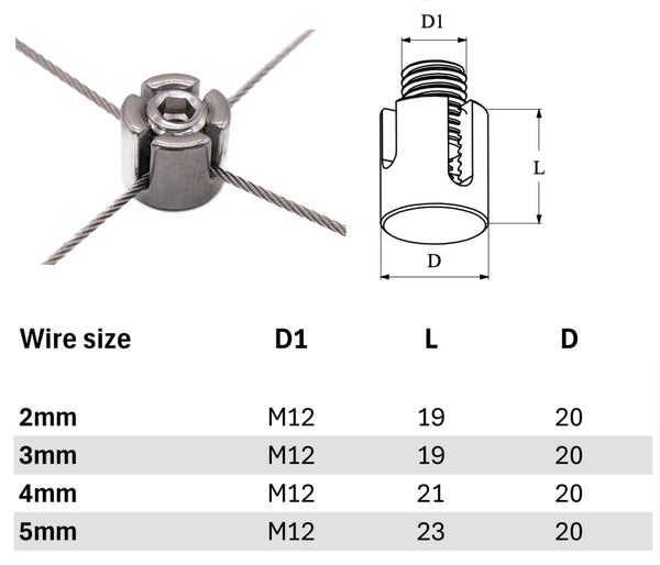 Stainless steel wire rope cross clamps / grips 316 A4 marine grade