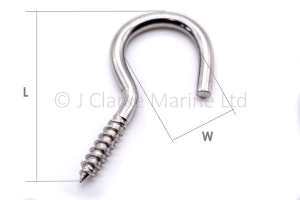 Woodscrew cup hook - Marine grade stainless steel 316 A4
