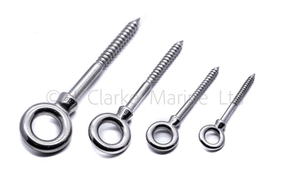 eye bolt woodscrew eye lifting wood stainless steel 316 a4 marine grade 50mm 60mm 80mm 100mm 6mm 8mm 10mm 5mm