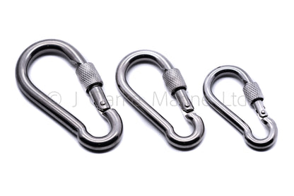 Carbine carabiner snap hook with lock nut stainless steel 316 a4 marine grade