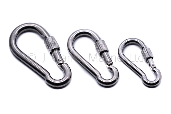 Carbine carabiner snap hook with lock nut stainless steel 316 a4 marine grade