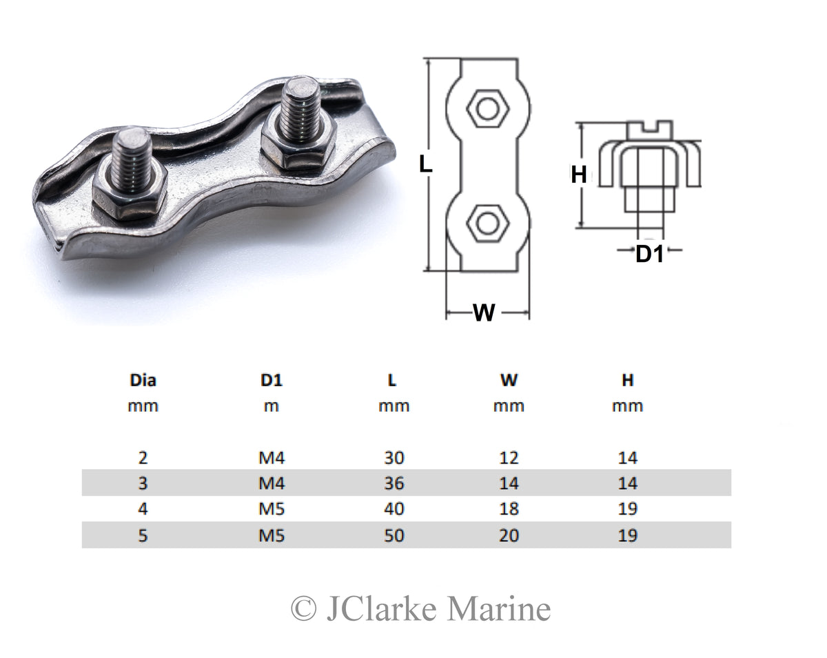 Stainless Steel Duplex wire rope clamps / grips 316 A4 marine grade – J ...
