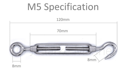 316 A4 marine grade stainless steel hook to eye turnbuckle rigging screws M5 M6 M8 5mm 6mm 8mm