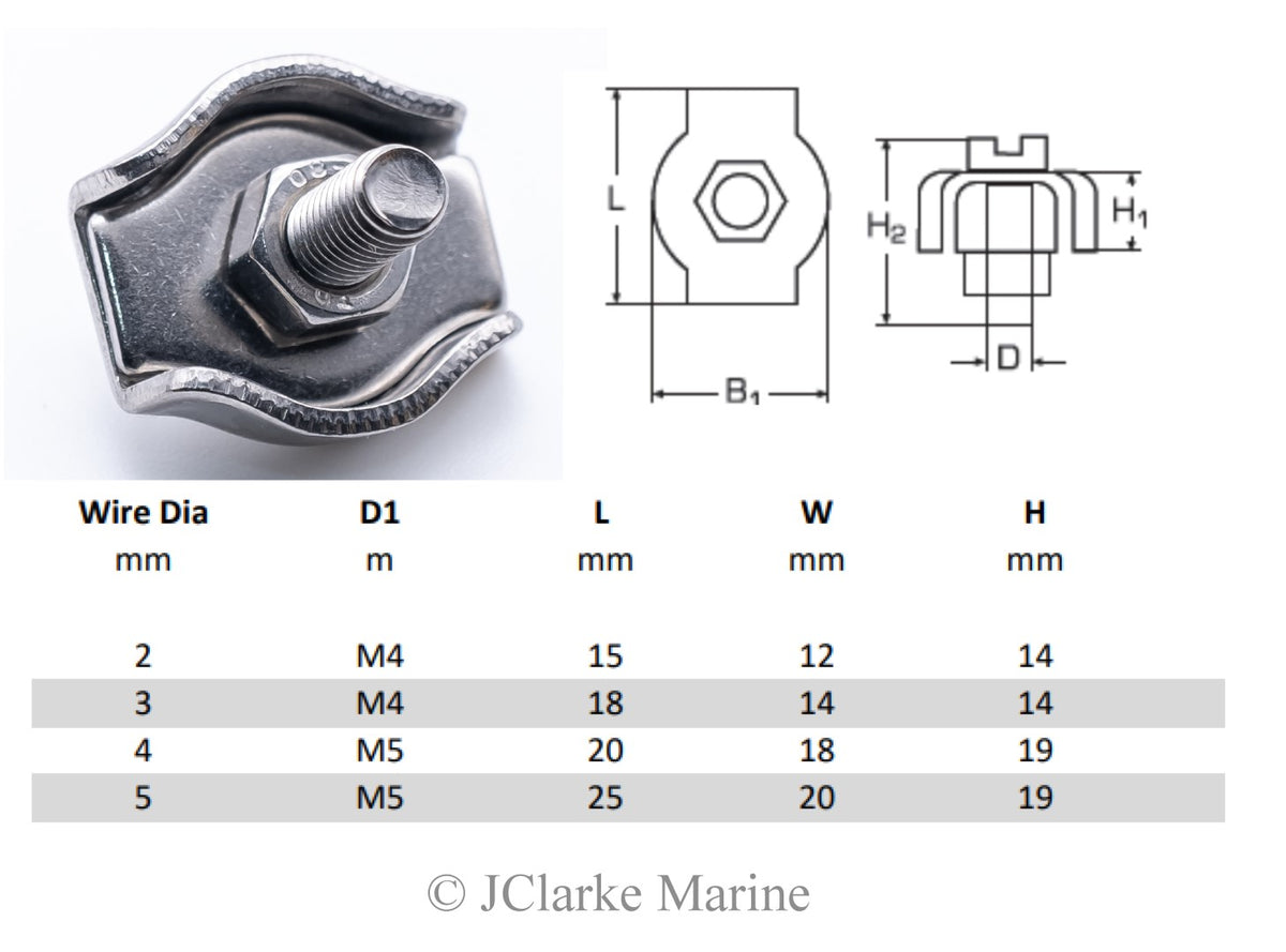 Stainless Steel wire rope simplex clamps / grips 316 A4 marine grade ...